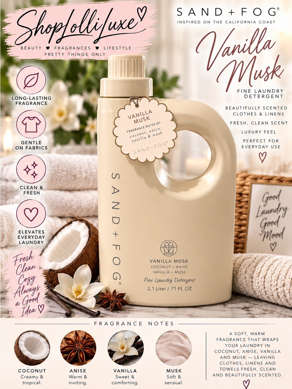 Sand + Fog Vanilla Musk Laundry Detergent — Cream